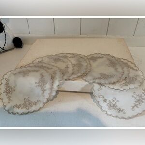 Vintage wheat hand embroidered linen napkins set drink coaster rounds Beige